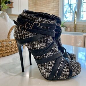 Liliana Stylish Black and White Women's Bootie Heels